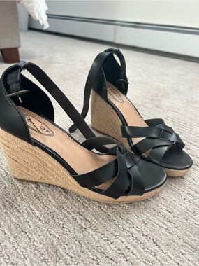 Black Wedge Espadrille Sandals - Women's